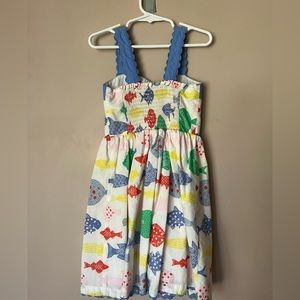 Mini Boden kid smocking fish print dress